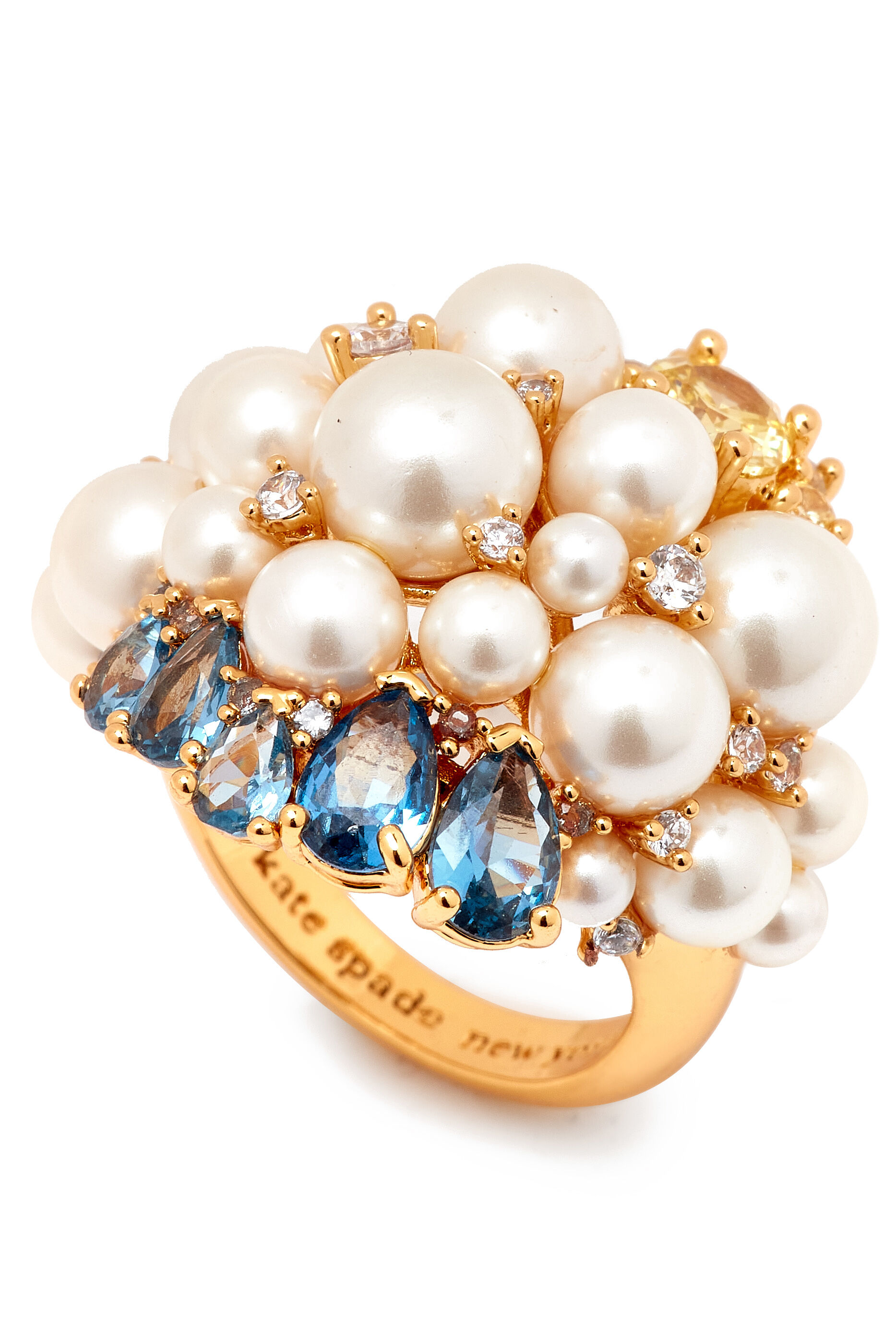 Rain or Shine Statement Ring, Plated Metal & Faux Pearl with Cubic Zirconia